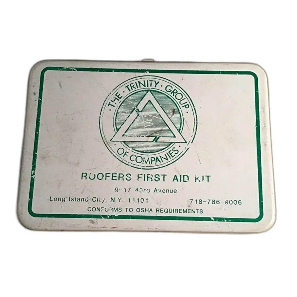Vintage Trinity Group Roofers First Aid Kit Metal Tin Long Island City NY